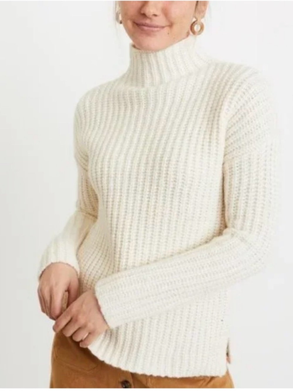Marine Layer Ivory Brandie Funnel Neck Sweater Alpaca Blend Chunky Knit Size XS